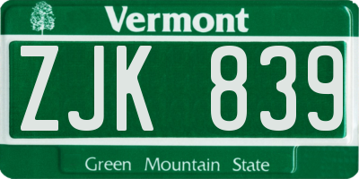 VT license plate ZJK839