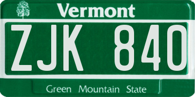 VT license plate ZJK840