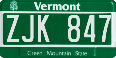 VT license plate ZJK847