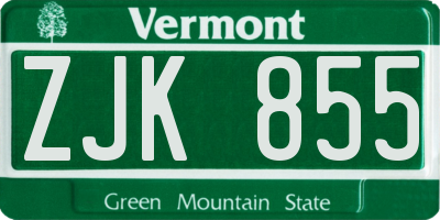 VT license plate ZJK855