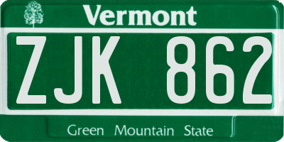 VT license plate ZJK862