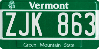 VT license plate ZJK863