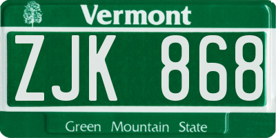 VT license plate ZJK868