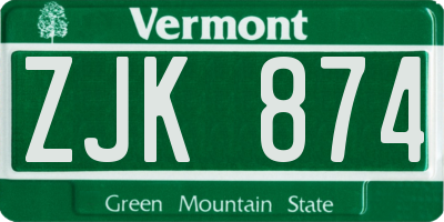 VT license plate ZJK874