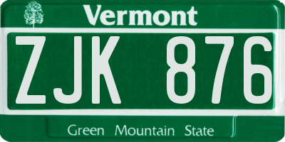 VT license plate ZJK876