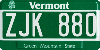 VT license plate ZJK880