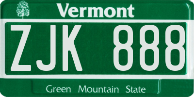 VT license plate ZJK888
