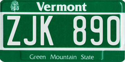 VT license plate ZJK890