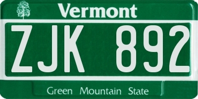 VT license plate ZJK892