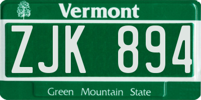 VT license plate ZJK894