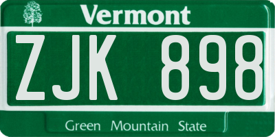 VT license plate ZJK898