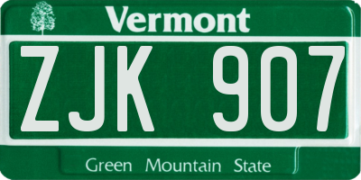 VT license plate ZJK907