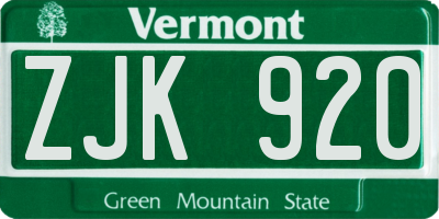 VT license plate ZJK920