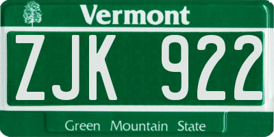 VT license plate ZJK922