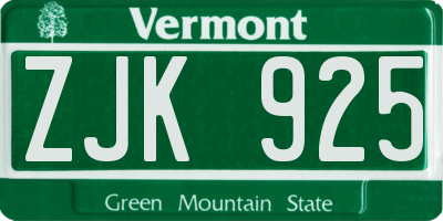 VT license plate ZJK925
