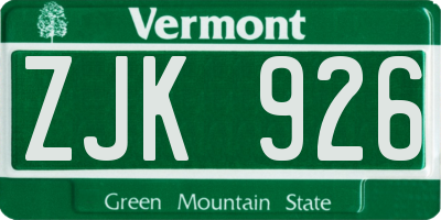 VT license plate ZJK926