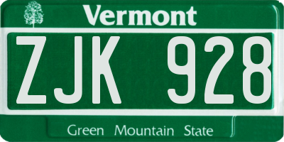 VT license plate ZJK928