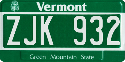 VT license plate ZJK932