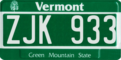 VT license plate ZJK933