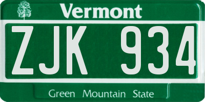 VT license plate ZJK934