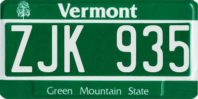 VT license plate ZJK935
