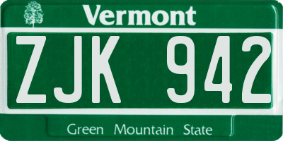 VT license plate ZJK942