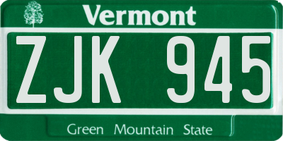 VT license plate ZJK945