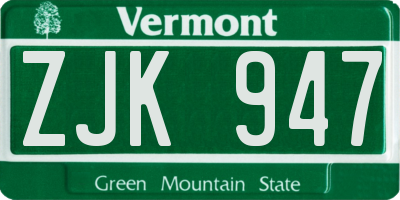 VT license plate ZJK947