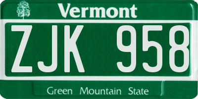 VT license plate ZJK958