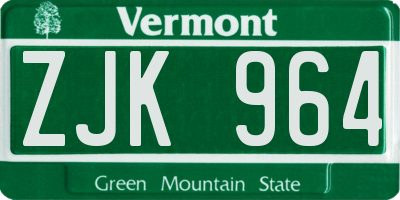 VT license plate ZJK964