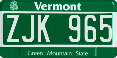 VT license plate ZJK965