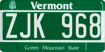 VT license plate ZJK968