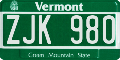 VT license plate ZJK980