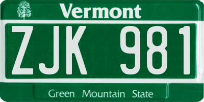 VT license plate ZJK981