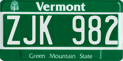 VT license plate ZJK982