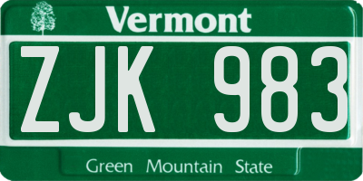 VT license plate ZJK983