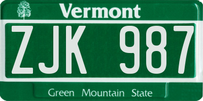 VT license plate ZJK987