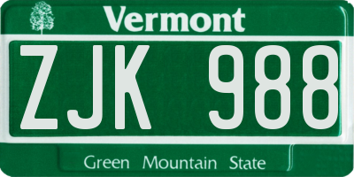 VT license plate ZJK988