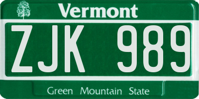 VT license plate ZJK989