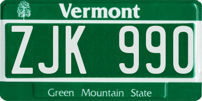 VT license plate ZJK990