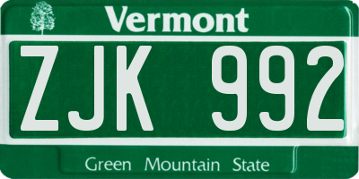 VT license plate ZJK992