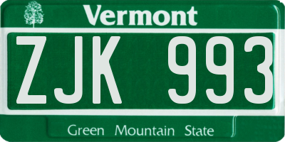 VT license plate ZJK993