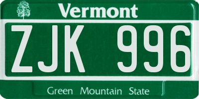 VT license plate ZJK996