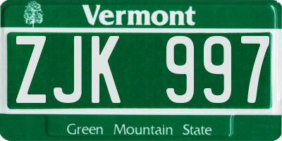 VT license plate ZJK997