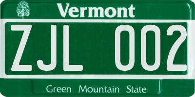 VT license plate ZJL002