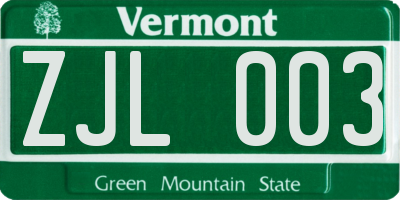 VT license plate ZJL003