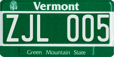 VT license plate ZJL005