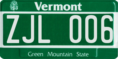 VT license plate ZJL006