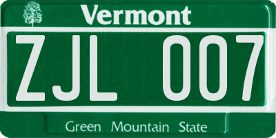 VT license plate ZJL007