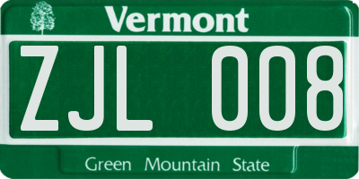 VT license plate ZJL008